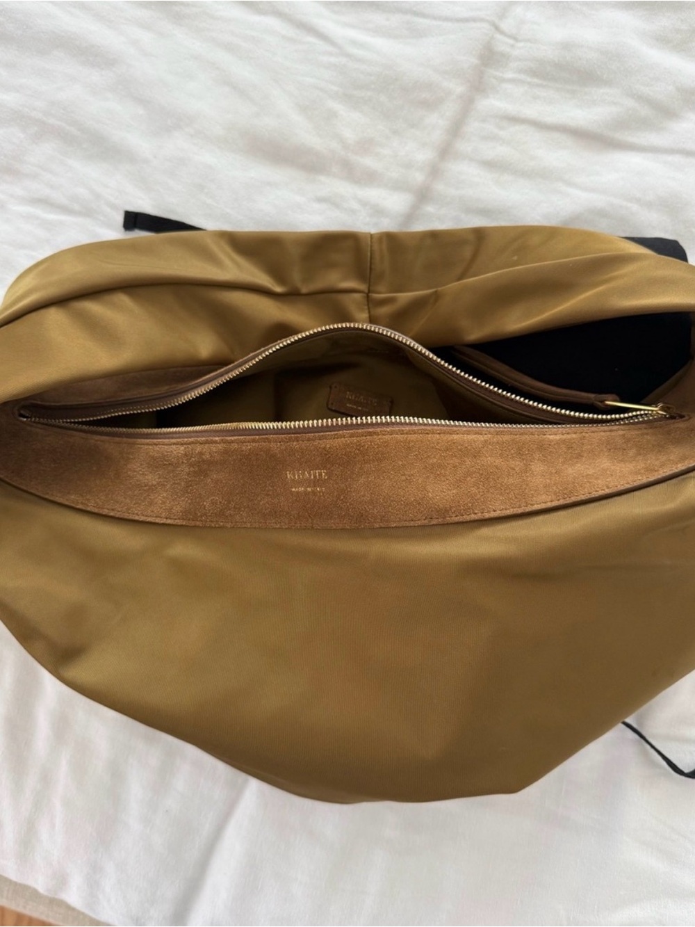 KHAITE Olivia Suede-Trimmed Crescent Shoulder Bag in Brown - Picture 6 of 6